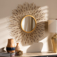 Baxton Studio RTB1254 Apollonia Modern and Contemporary Gold Finished Sunburst Accent Wall Mirror